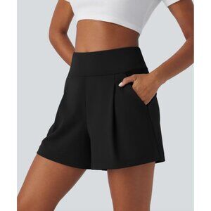 Halara High Waisted Side Pocket Wide Leg Work Shorts Sz Small Womens Black